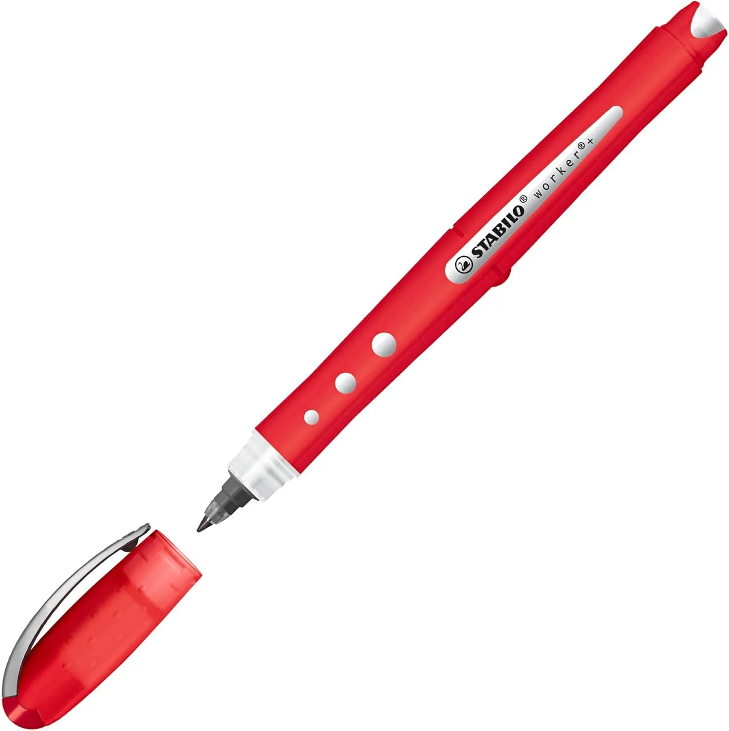 STABILO Rollerball worker  colorful - Pack of 4 - Green, Red, Blue, Black, 0.5 mm Medium Tip, Non-Slip Grip, Smooth Writing