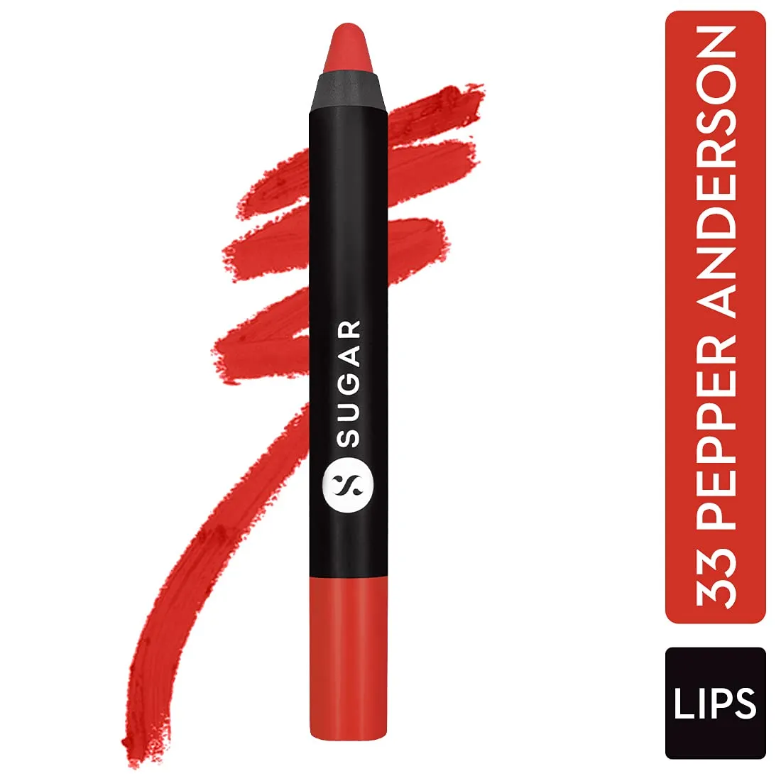 SUGAR Cosmetics Matte As Hell Crayon Lipstick33 Pepper Anderson (Orangey red) with SharpenerHighly pigmented, Creamy Texture, Long lasting Matte Finish