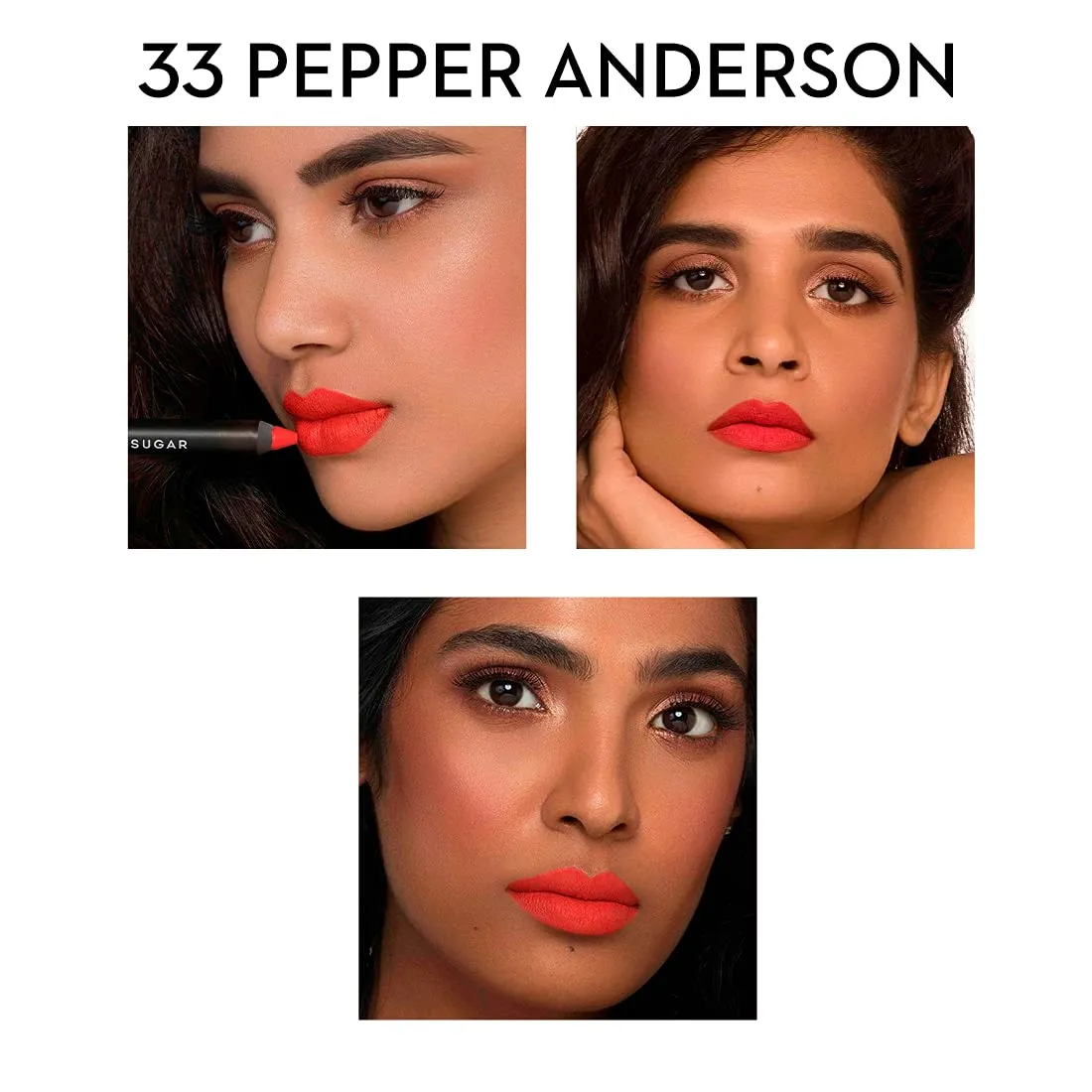 SUGAR Cosmetics Matte As Hell Crayon Lipstick33 Pepper Anderson (Orangey red) with SharpenerHighly pigmented, Creamy Texture, Long lasting Matte Finish