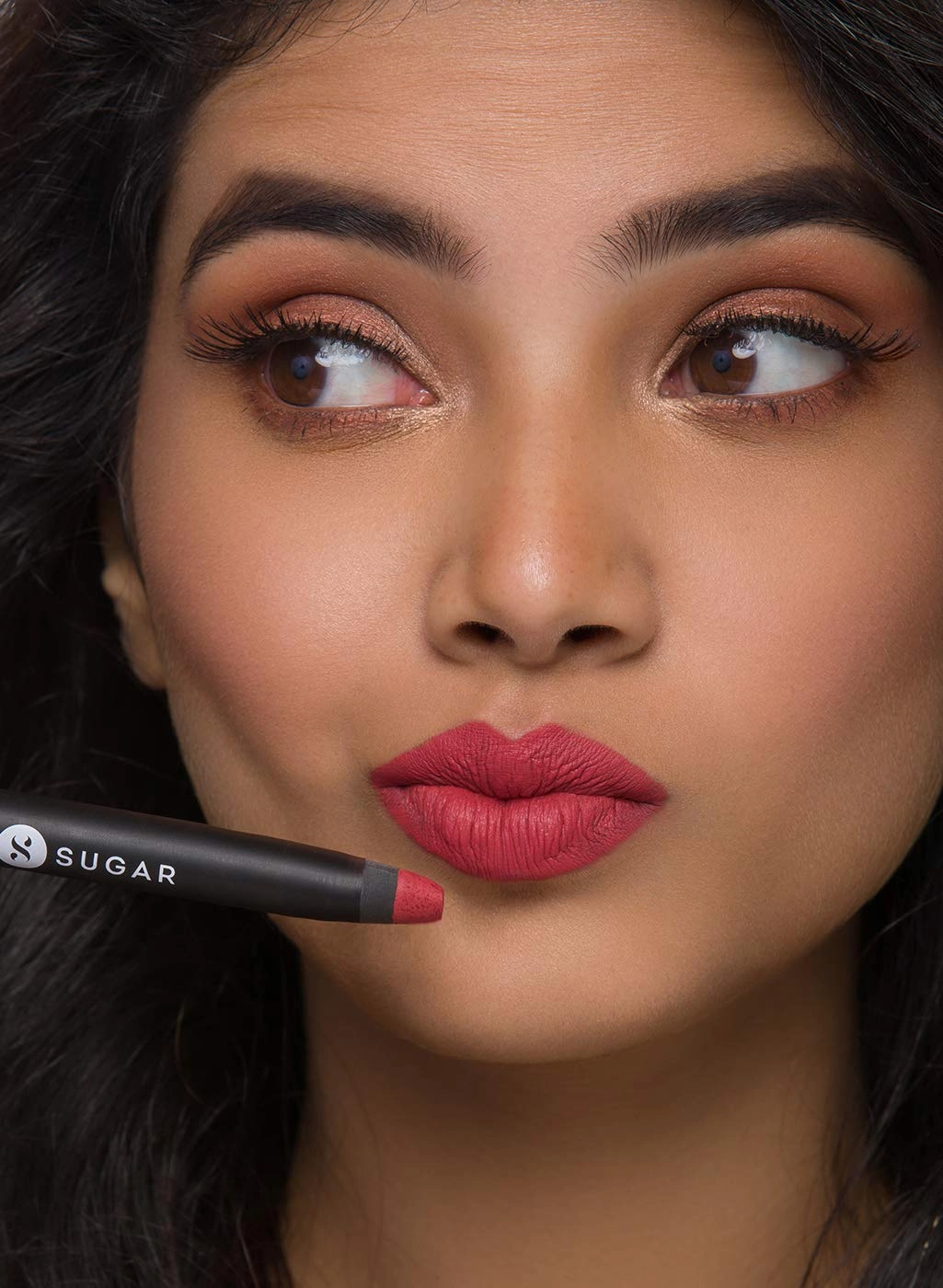 SUGAR Cosmetics Matte As Hell Crayon Lipstick With Free Sharpner, Long Lasting Matte Lip Crayon - 23 Jessica Day (Dusty Coral), 2.8 g