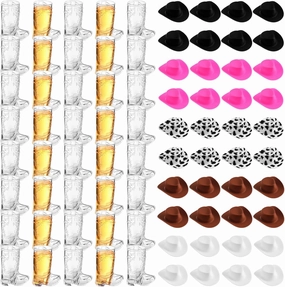 Sumind 80 Pcs Western Party Decoration Supplies Plastic Mini Cowboy Hats with 1 oz Miniature Cowgirl Cowboy Boot Shot Glasses