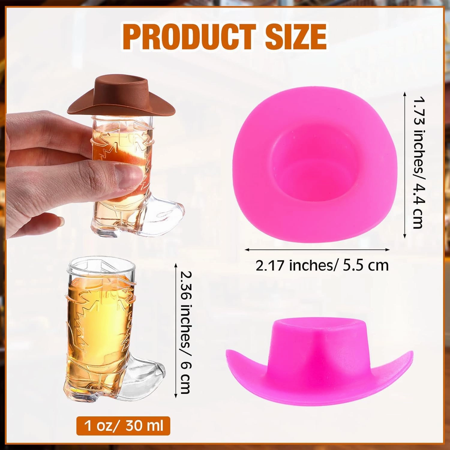Sumind 80 Pcs Western Party Decoration Supplies Plastic Mini Cowboy Hats with 1 oz Miniature Cowgirl Cowboy Boot Shot Glasses