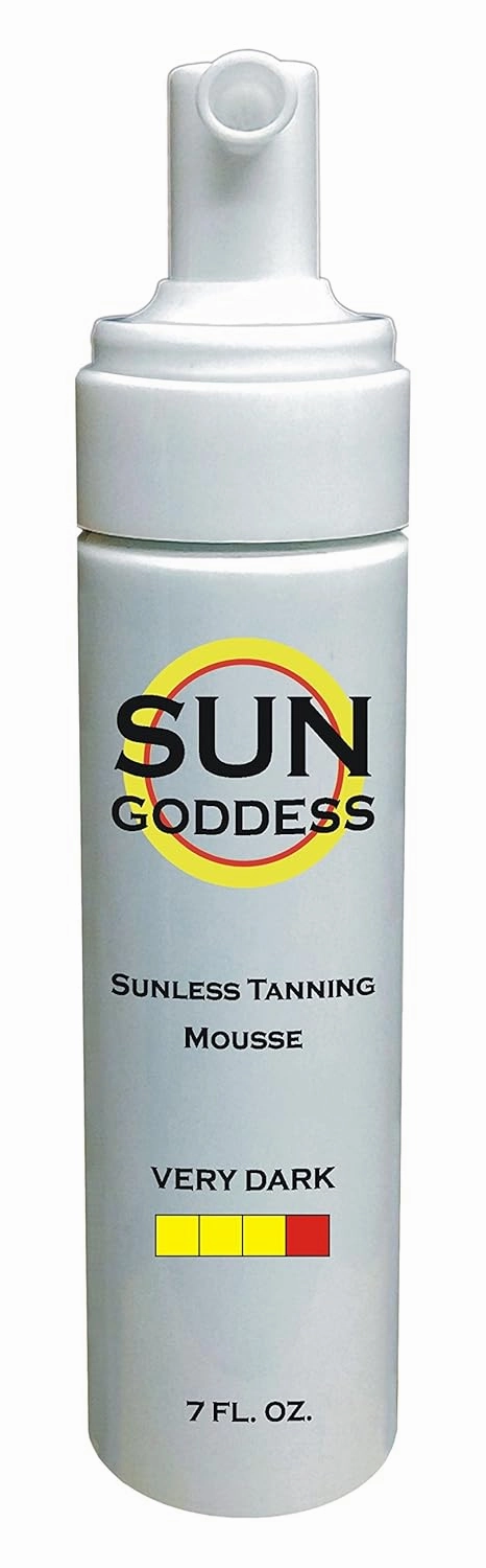SUN GODDESS - Sunless Self Tanning Foam Mousse - VERY DARK - 7 oz   INCLUDES: Applicator Mitt, Application Gloves and Best Fake Tanner Lotion Spray Sample – Gorgeous, Natural Looking Tan Lasts 7 Days