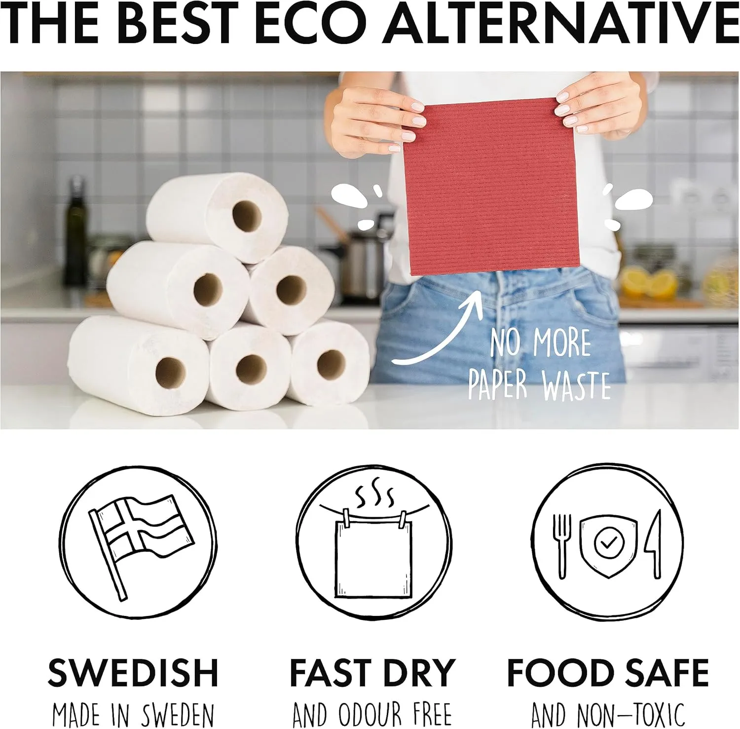 SUPERSCANDI 6 Pack Swedish Dishcloths for Kitchen - 100% Biodegradable & Compostable Reusable Paper Towels Washable, Food-Safe & Without Plastic - Dish Rags Suitable for Any Surface, Brown