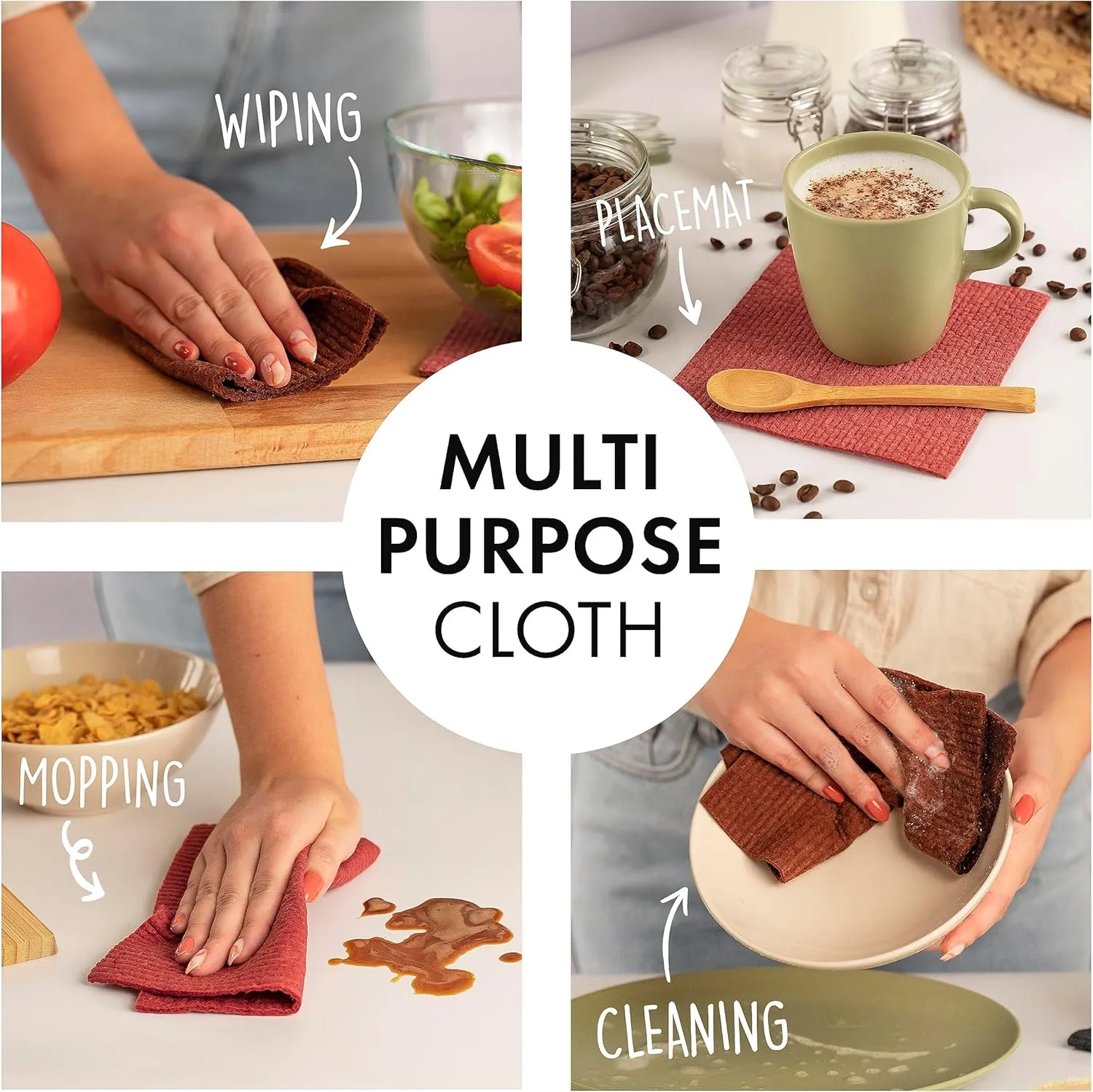 SUPERSCANDI 6 Pack Swedish Dishcloths for Kitchen - 100% Biodegradable & Compostable Reusable Paper Towels Washable, Food-Safe & Without Plastic - Dish Rags Suitable for Any Surface, Brown