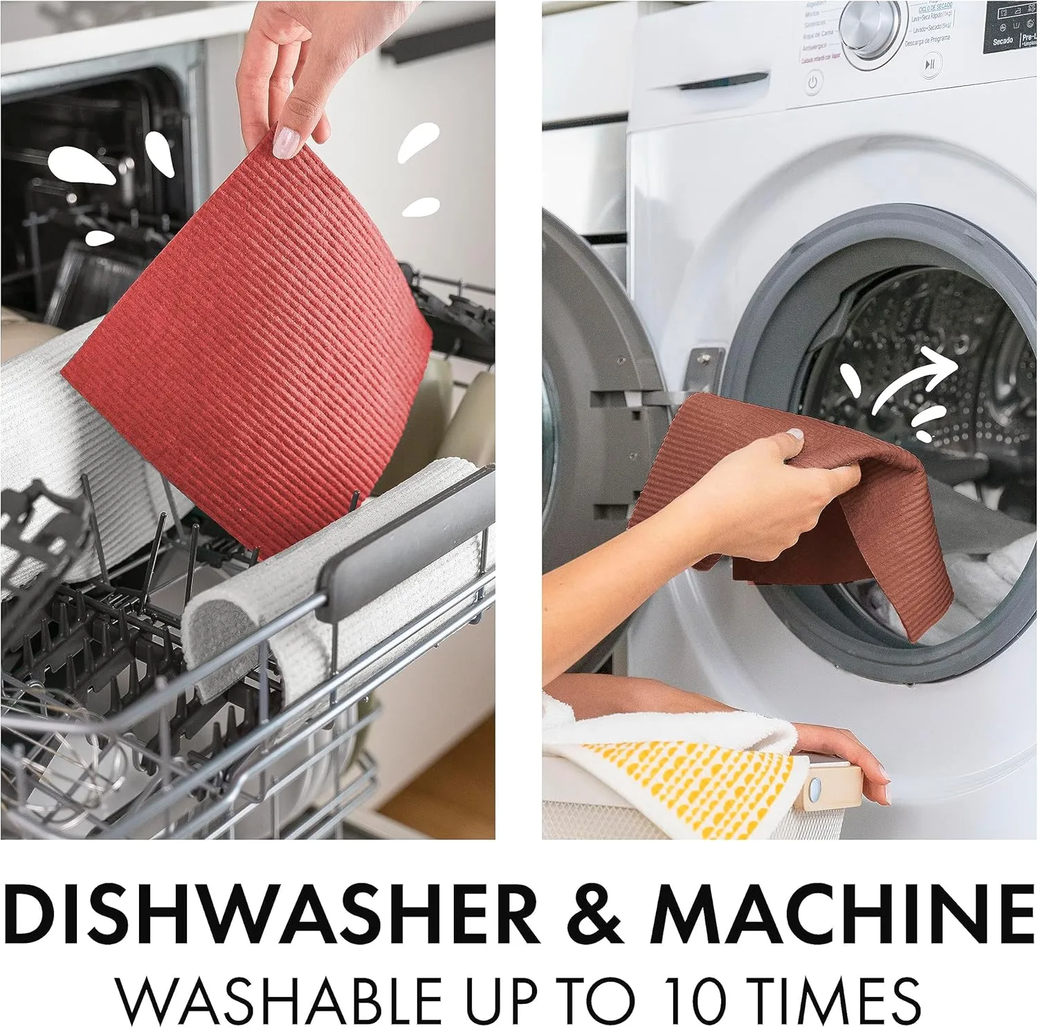 SUPERSCANDI 6 Pack Swedish Dishcloths for Kitchen - 100% Biodegradable & Compostable Reusable Paper Towels Washable, Food-Safe & Without Plastic - Dish Rags Suitable for Any Surface, Brown