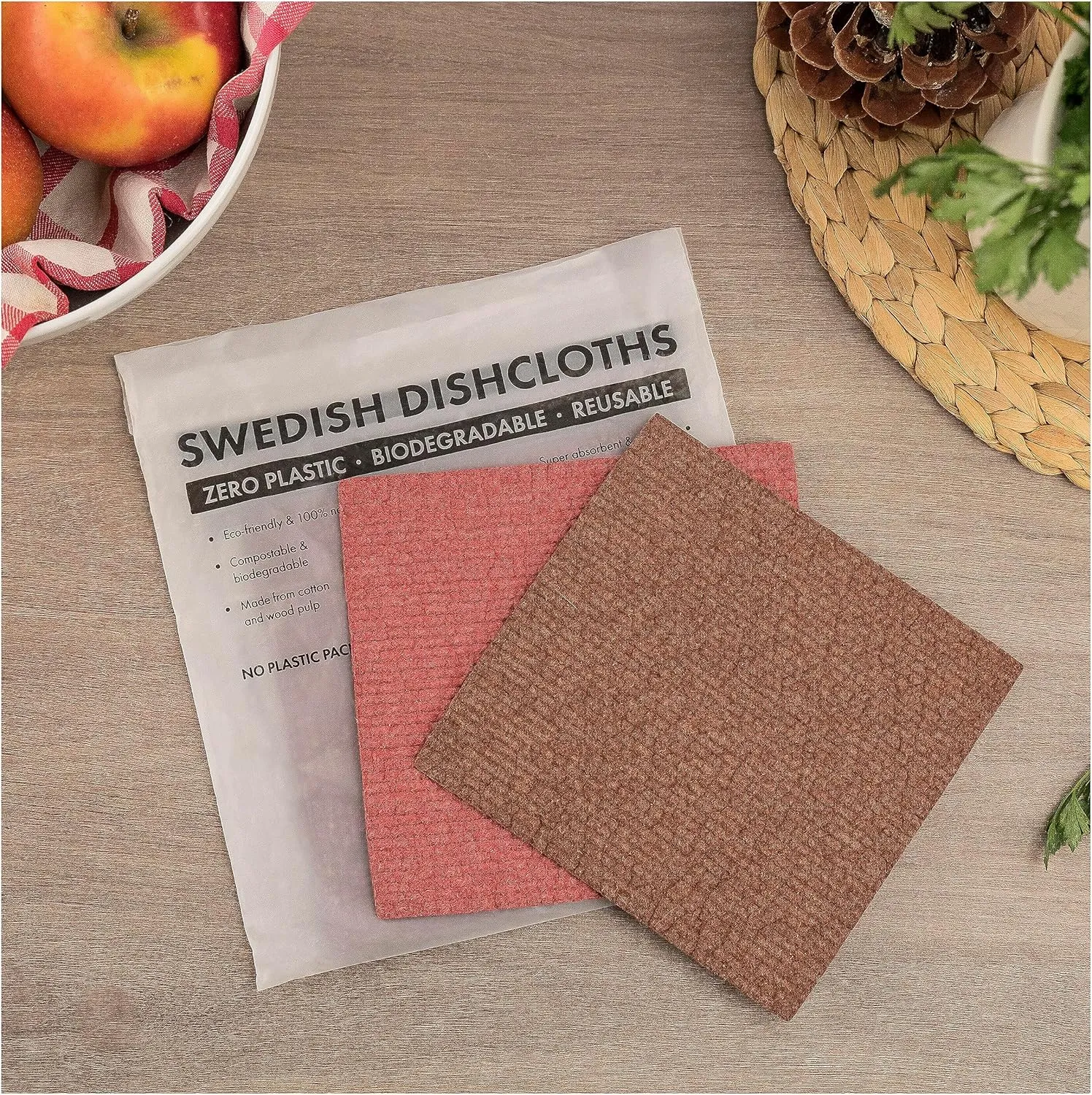 SUPERSCANDI 6 Pack Swedish Dishcloths for Kitchen - 100% Biodegradable & Compostable Reusable Paper Towels Washable, Food-Safe & Without Plastic - Dish Rags Suitable for Any Surface, Brown