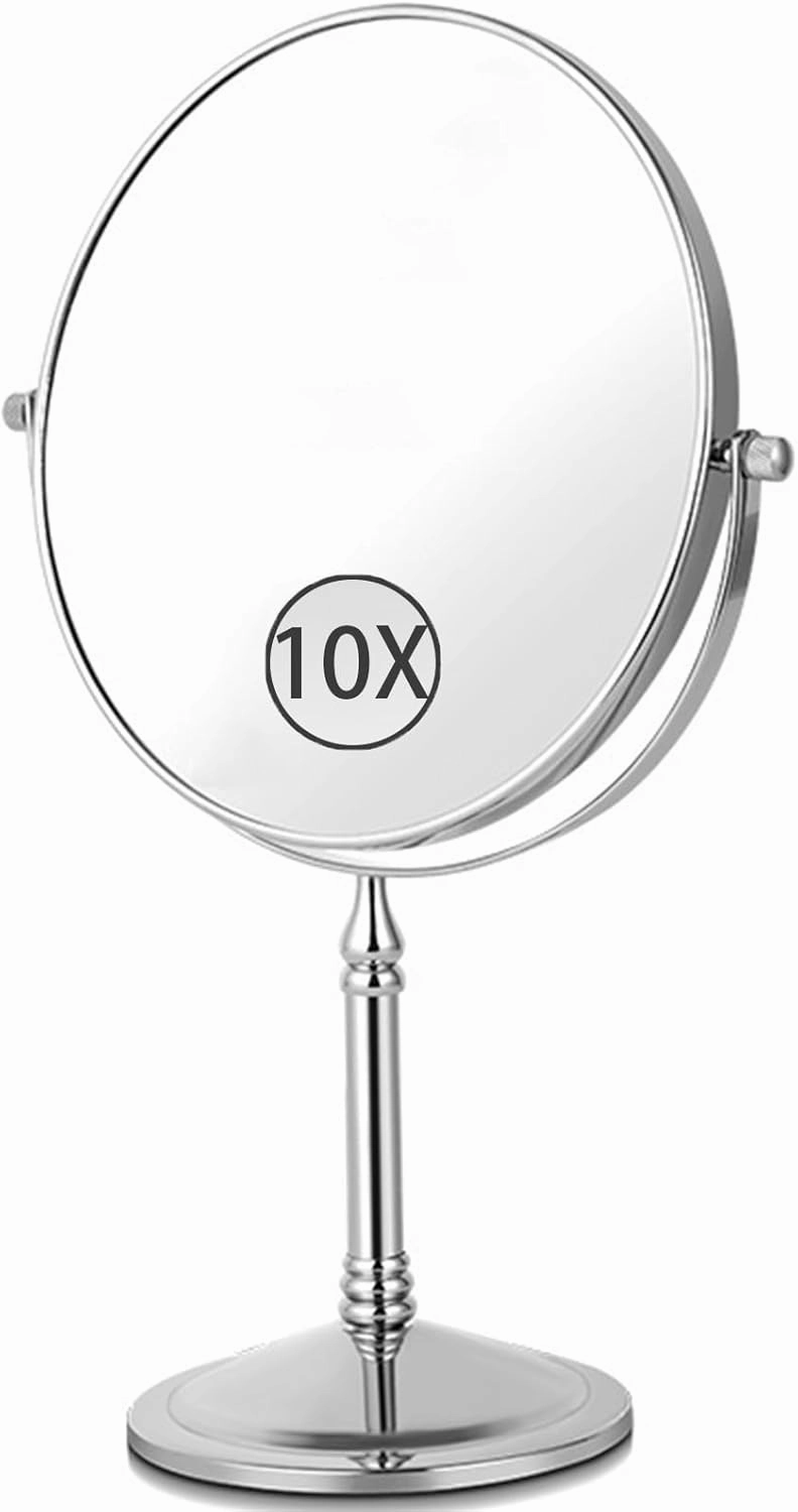 Tabletop Makeup Mirror with Magnification, 8" Double-Sided Vanity Mirror, Round Desktop Cosmetic Mirror for Bathroom,Chrome,7X(Chrome,10X)