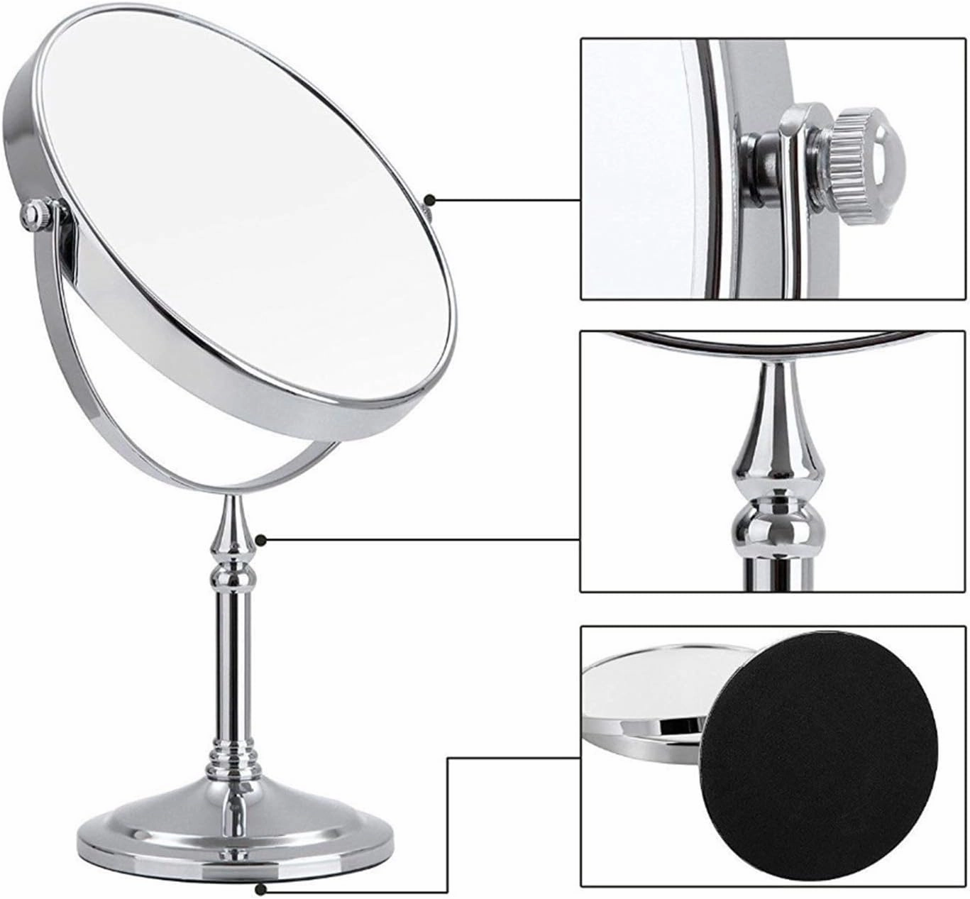 Tabletop Makeup Mirror with Magnification, 8" Double-Sided Vanity Mirror, Round Desktop Cosmetic Mirror for Bathroom,Chrome,7X(Chrome,10X)