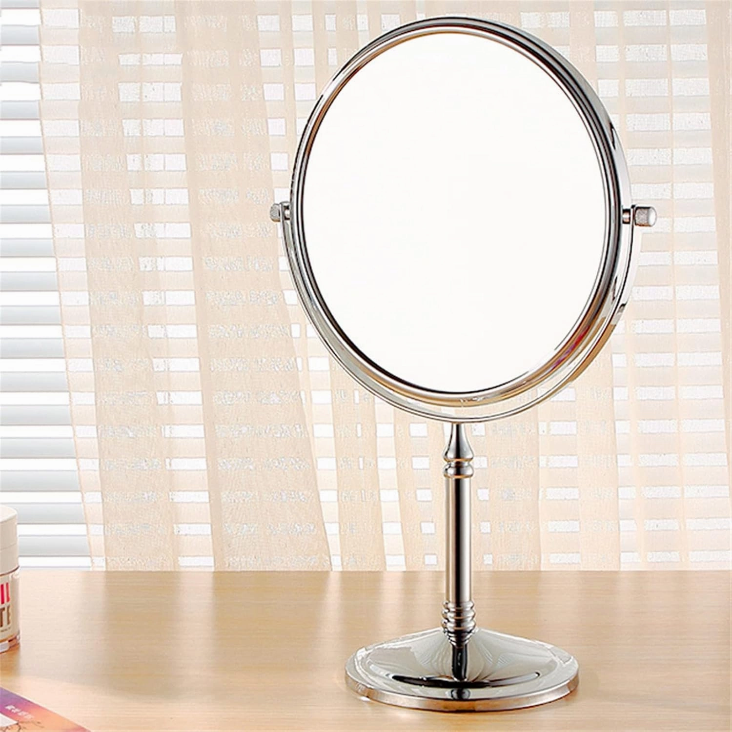 Tabletop Makeup Mirror with Magnification, 8" Double-Sided Vanity Mirror, Round Desktop Make Up Mirror for Bathroom Bedroom,Brushed Nickel,7X