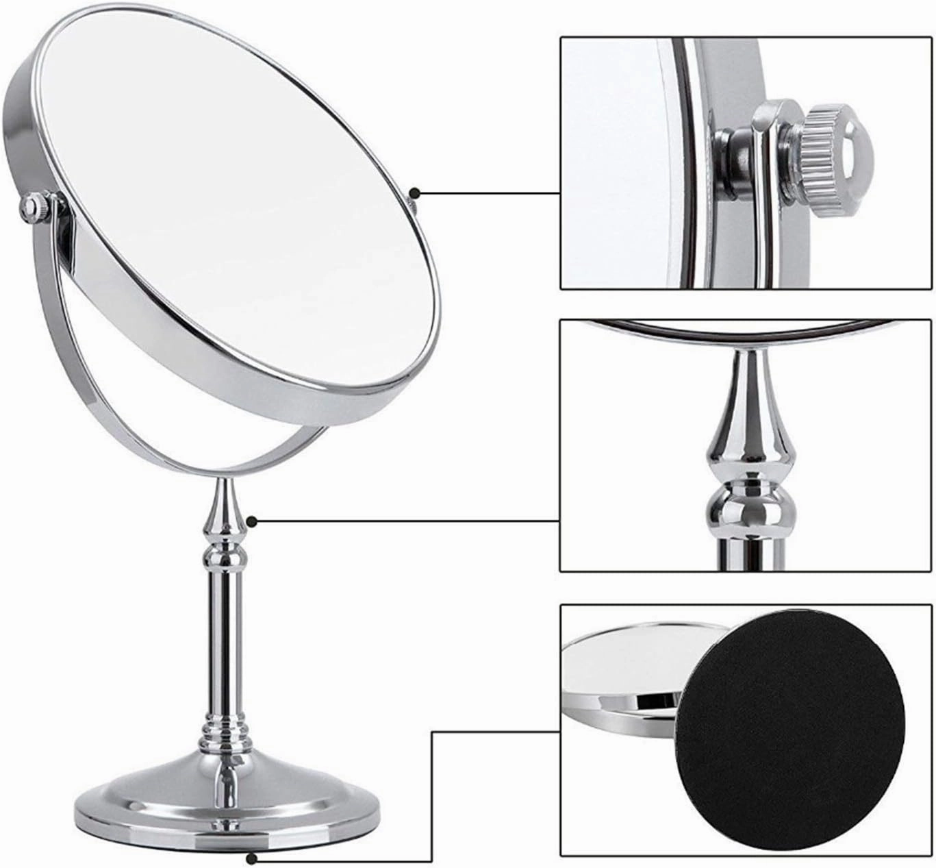 Tabletop Makeup Mirror with Magnification, 8" Double-Sided Vanity Mirror, Round Desktop Make Up Mirror for Bathroom Bedroom,Brushed Nickel,7X