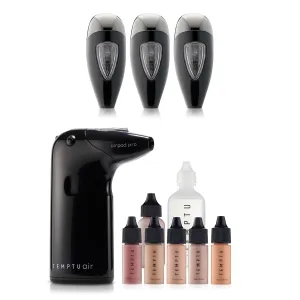 TEMPTU Air Intro Airbrush Makeup Kit: 9-Piece Set Includes Cordless Device, Refillable Makeup Cartridge, 3 Perfect Canvas Semi-Matte Foundations, Primer, Blush, Highlighter & Cleaner, & spare Airpods