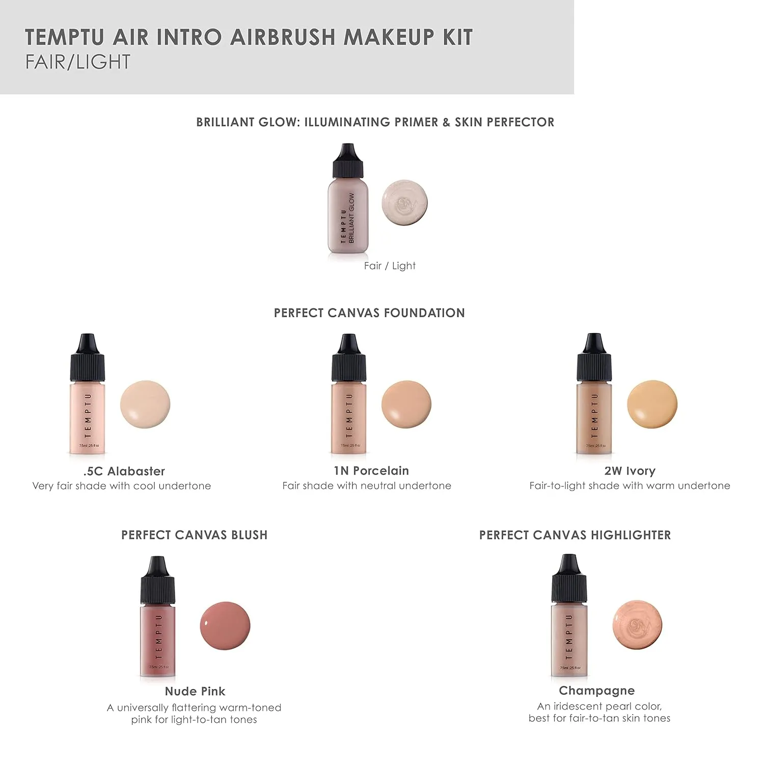 TEMPTU Air Intro Airbrush Makeup Kit: 9-Piece Set Includes Cordless Device, Refillable Makeup Cartridge, 3 Perfect Canvas Semi-Matte Foundations, Primer, Blush, Highlighter & Cleaner