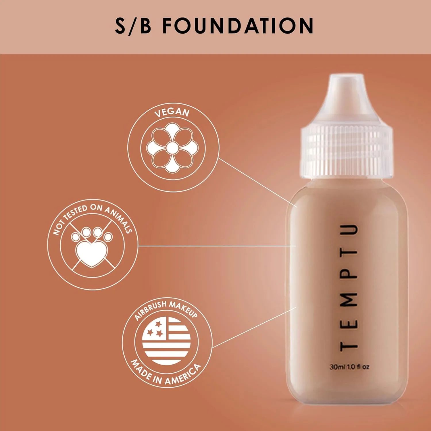 TEMPTU S/B Silicone-Based Airbrush Foundation: Professional Long-Wear Liquid Makeup, Sheer To Full Coverage For A Hydrated, Healthy-Looking Glow & Luminous, Dewy Finish On All Skin Types, 006 Toffee, 0.25 Fl Oz