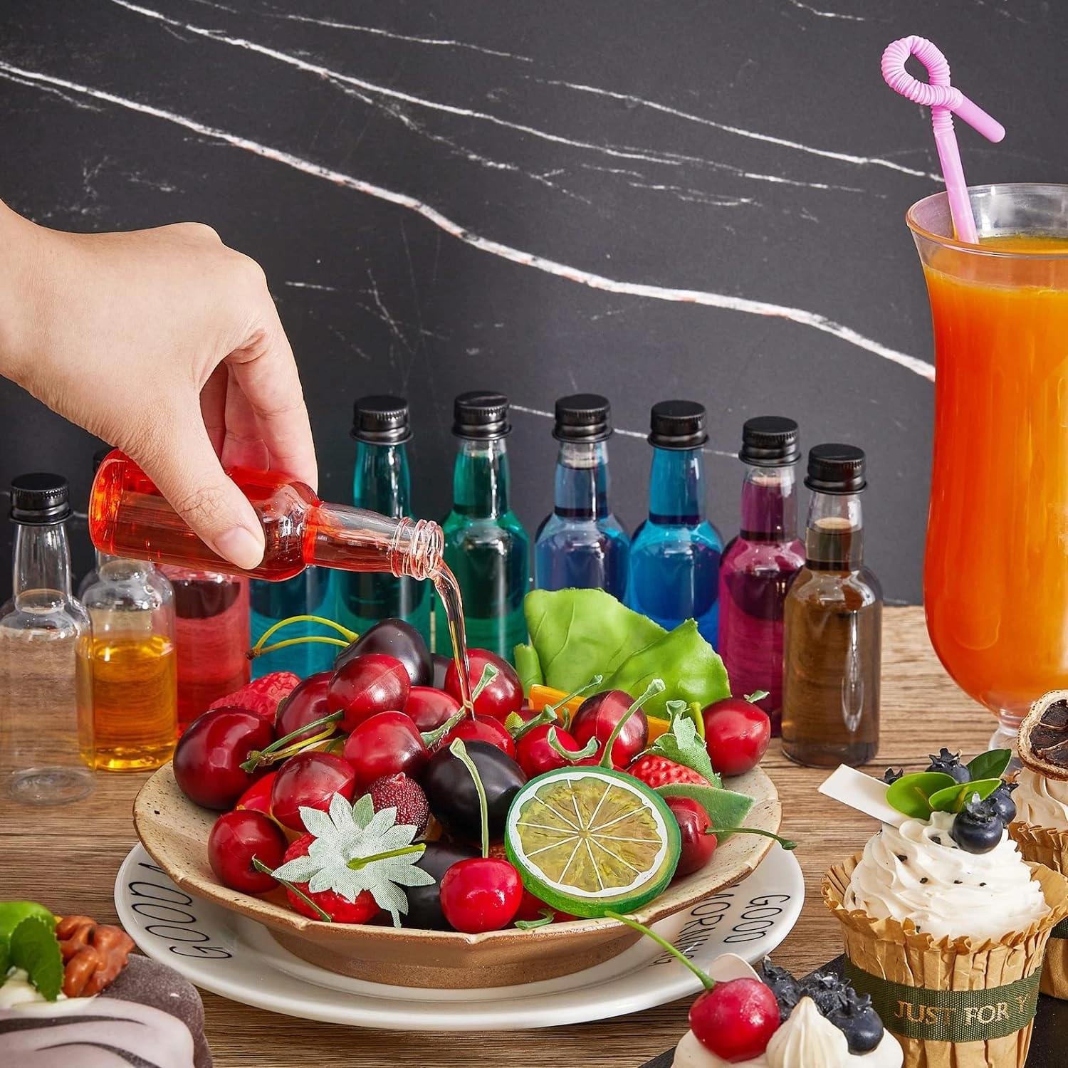Tessco 100 Pcs Mini Liquor Bottles Plastic Mini Salad Dressing Bottle Christmas Small Shooter Alcohol Holders with Cap Wine Hot Sauce(2.5 Oz,Black)