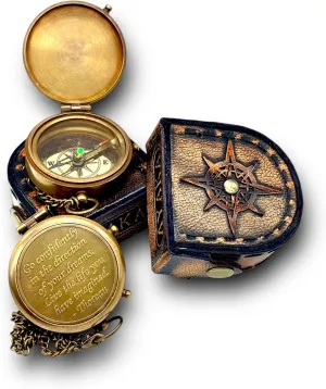 The Ayaka Brass Antique Pocket Compass, Thoreau's Quote, Working Compass, Anniversary/Wedding/Groomsmen Gift - Brown Antique