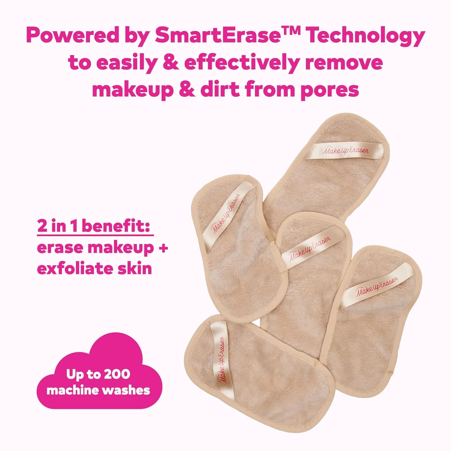 The Original MakeUp Eraser Mini PRO 5-pack, Erase All Makeup With Just Water, Including Waterproof Mascara, Eyeliner, Foundation, Lipstick, Sunscreen and More! Sweet Cream, 5ct.