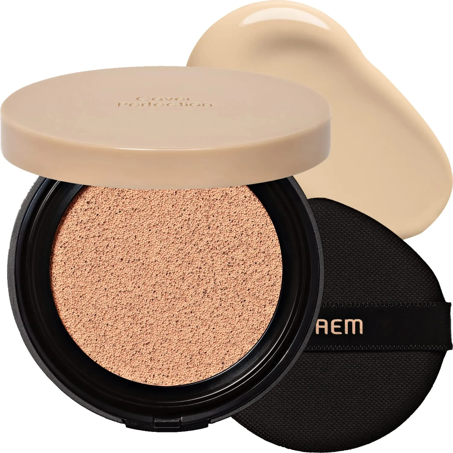 the SAEM Cover Perfection Concealer Cushion With 56 Hours Natural Finish 1.5 Natural Beige - Full Coverage Moisturizing Concealer With 16 Times More Cover Particles - Pore Minimizing Foundation For