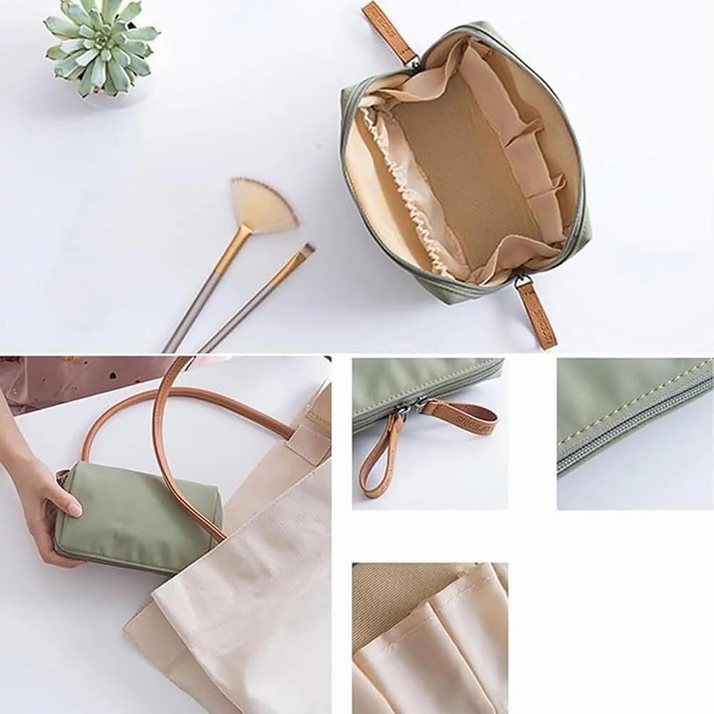 Tidynook Makeup Bag Small, Mini Portable Lipstick Makeup Pouch with Compartments, Simple Waterproof Cosmetic Bag for Purse, Aesthetic Handbag for Women and Girls (Green Blue)