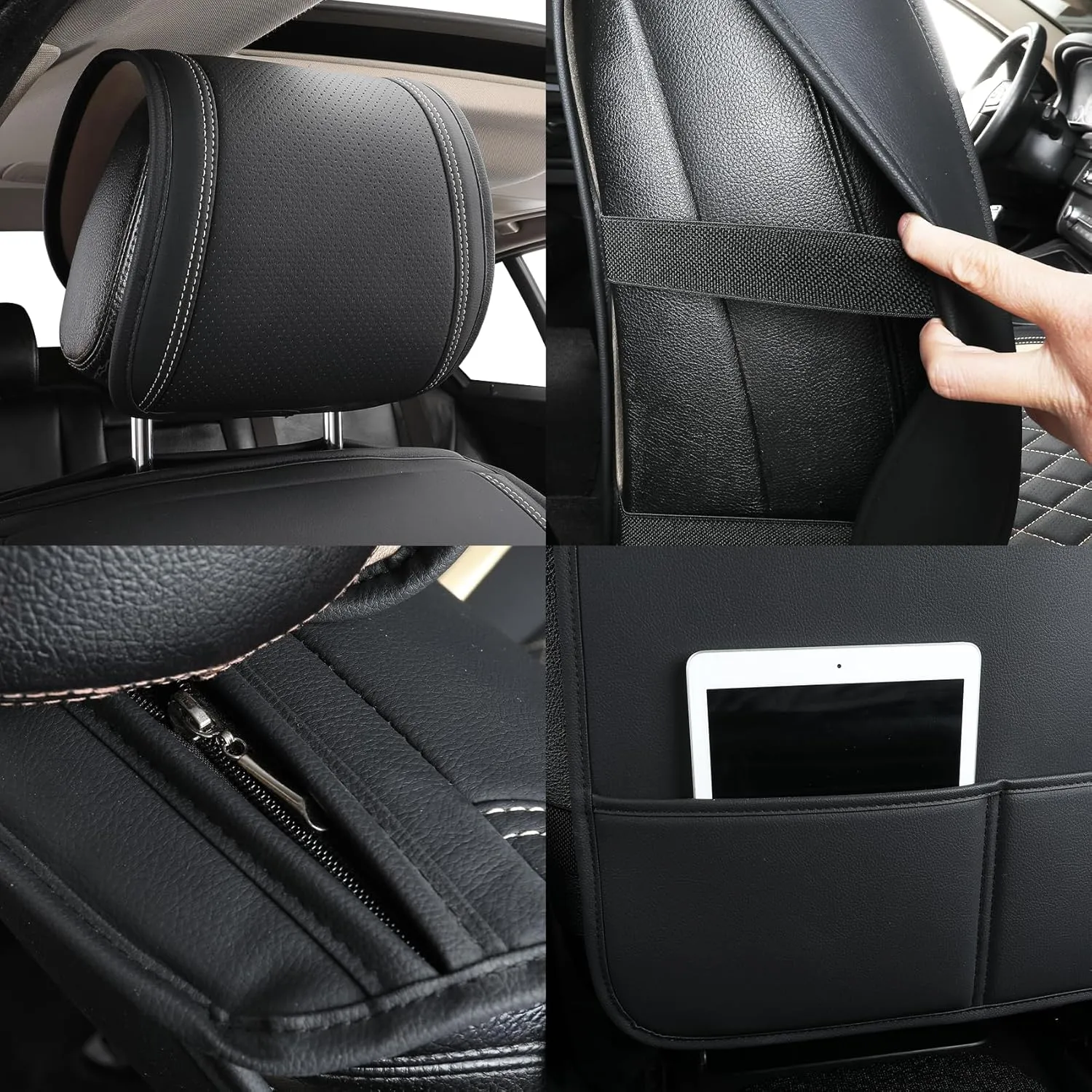 Tomatoman Synthetic Leather Car Seat Covers Compatible with Infiniti FX37 Waterproof Dustproof Easy to Install Airbag Compatible‌(Full Set/Black Gold)