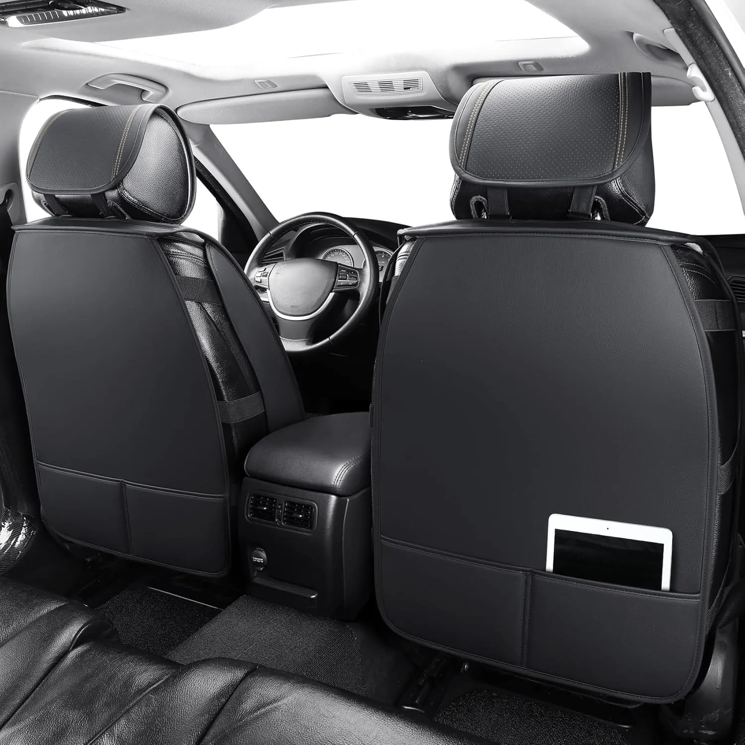Tomatoman Synthetic Leather Car Seat Covers Compatible with Infiniti FX37 Waterproof Dustproof Easy to Install Airbag Compatible‌(Full Set/Black Gold)
