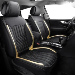 Tomatoman Synthetic Leather Car Seat Covers Compatible with Infiniti FX37 Waterproof Dustproof Easy to Install Airbag Compatible‌(Full Set/Black Gold)