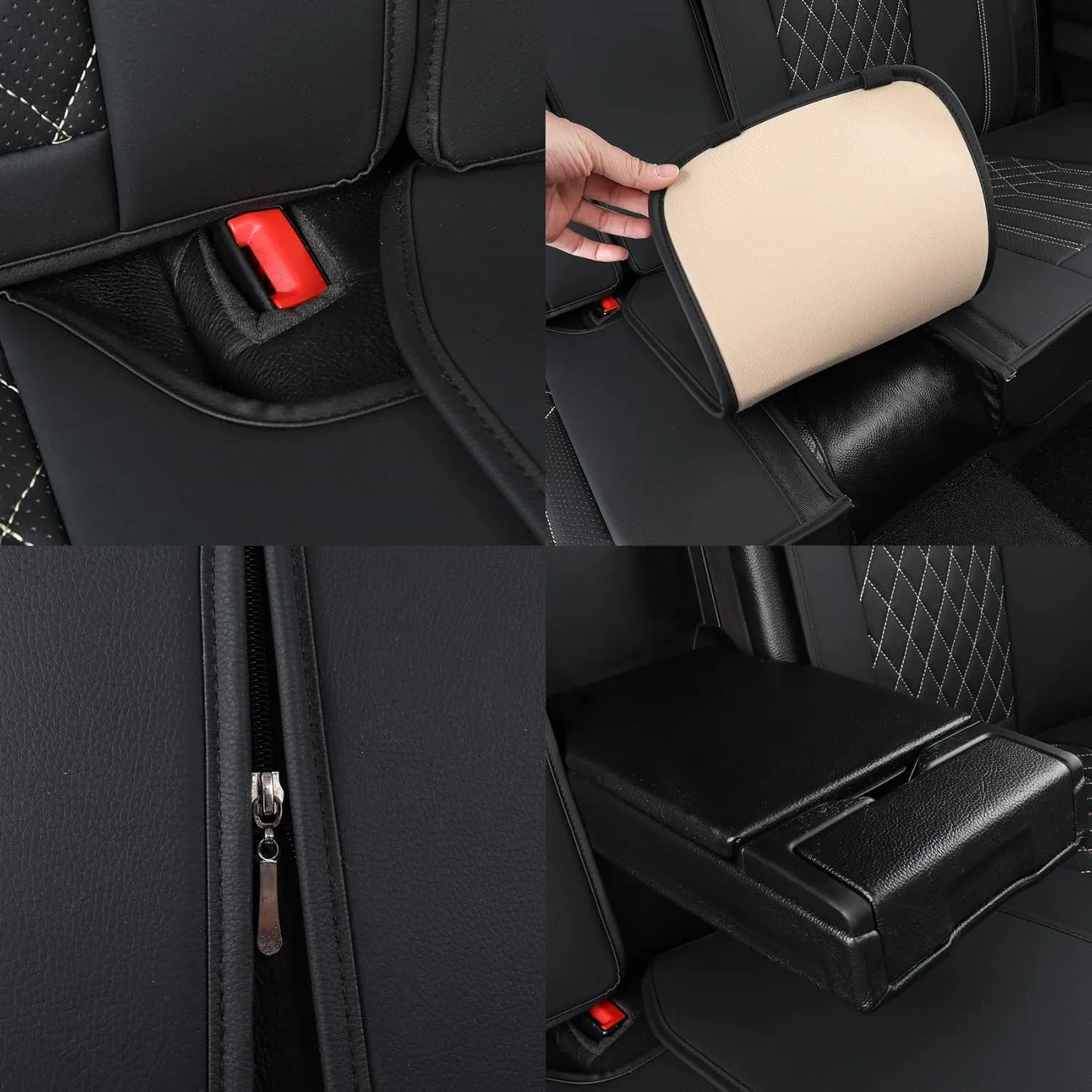 Tomatoman Synthetic Leather Car Seat Covers Compatible with Infiniti FX37 Waterproof Dustproof Easy to Install Airbag Compatible‌(Full Set/Black Gold)