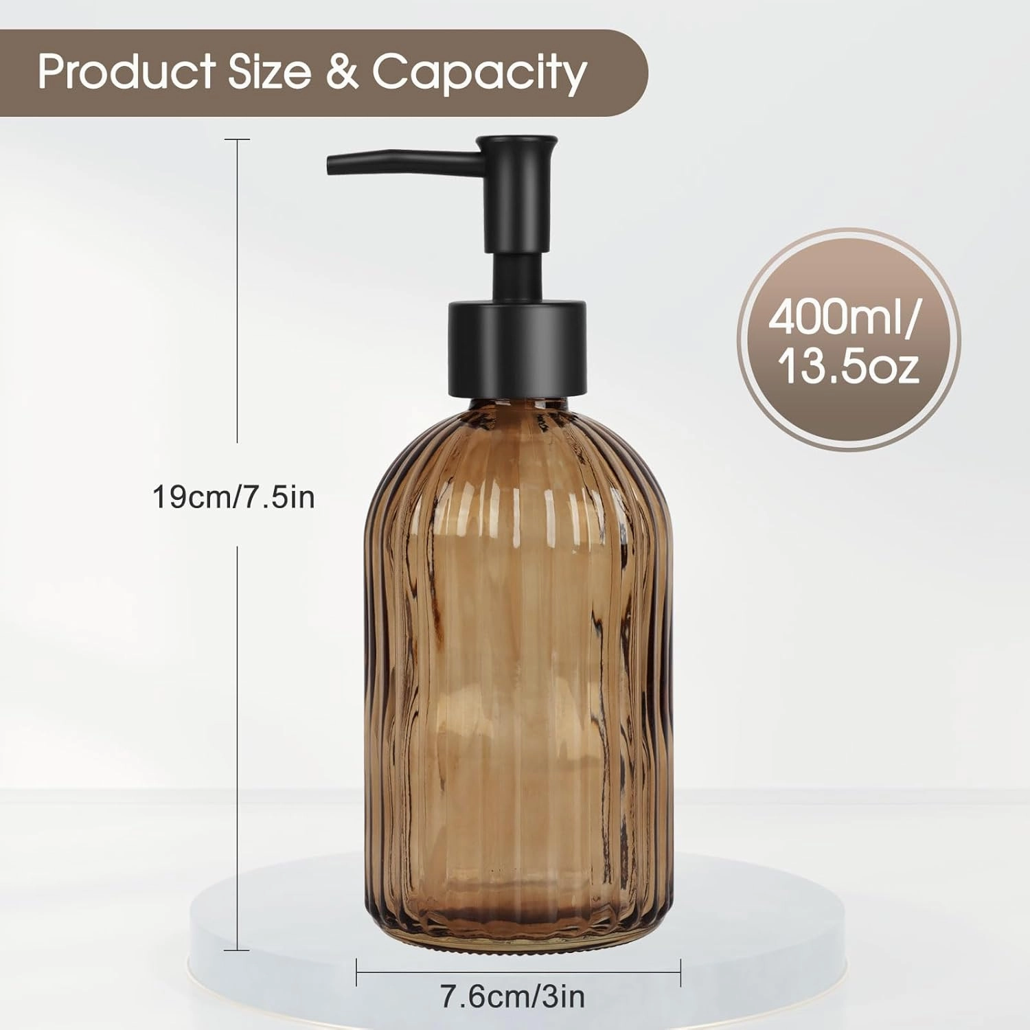 Topsky 2 Pack Glass Soap Dispenser with Black Plastic Pump, 400ml Liquid Hand Soap Dispenser, Rustproof Pump for Kitchen & Bathroom, Great for Lotions, Essential Oil, Liquid Soaps-Amber