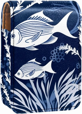 Travel Lipstick Organizer Case,Lipstick Case Portable Makeup Bag With Mirror,Fishes Seagrass Coral