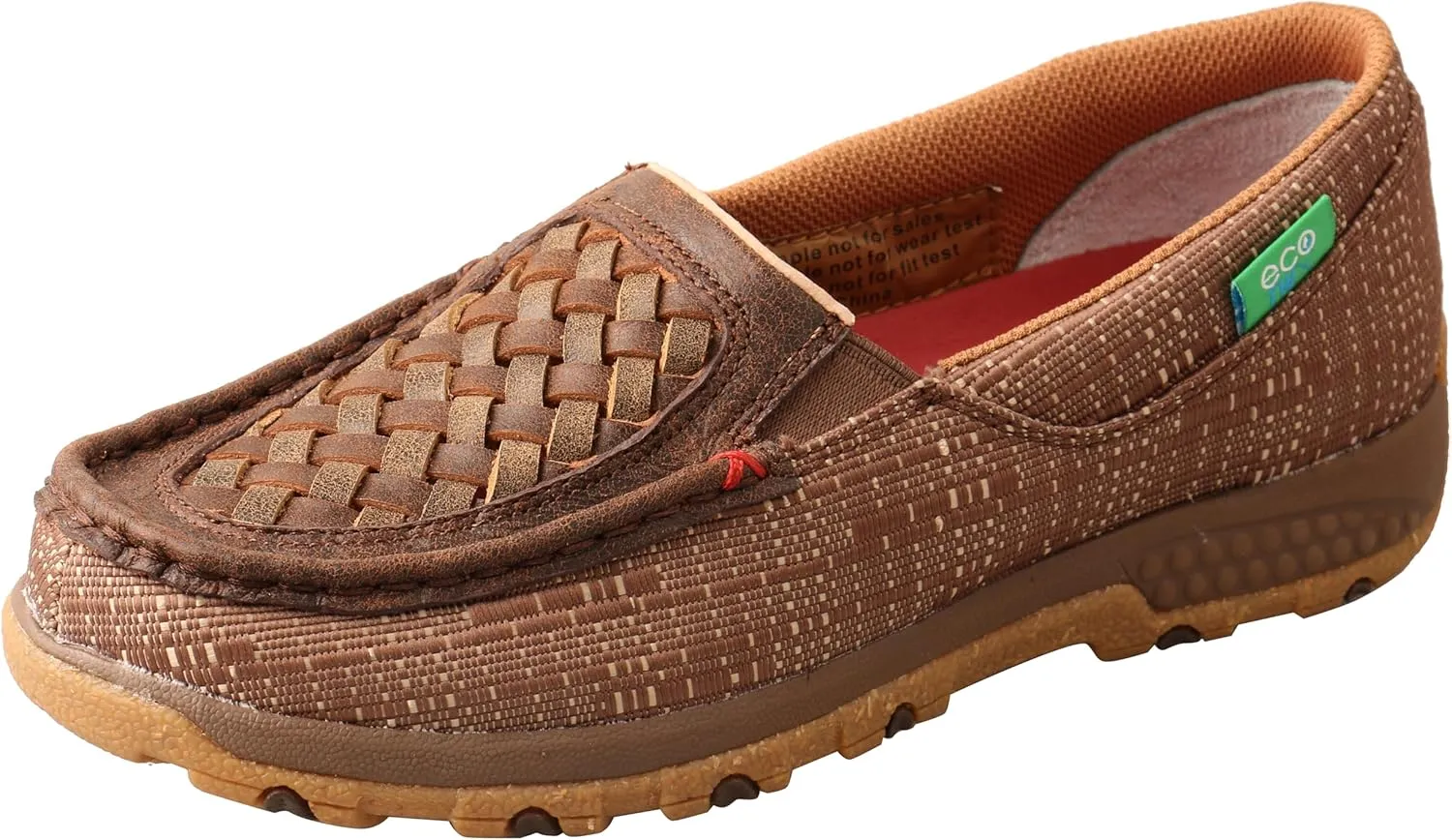 Twisted X Women's Slip-On Driving Moc, Moc Toe with CellStretch, Woven Brown & Coffee, 7.5 M