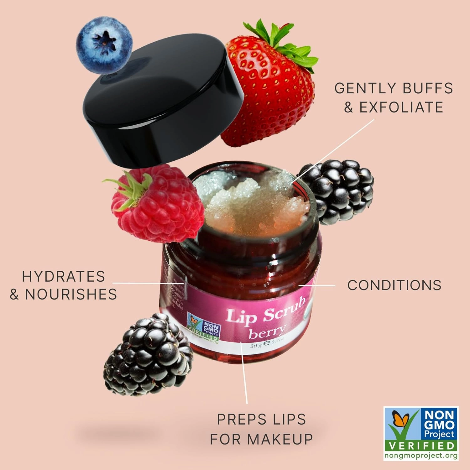 USDA Organic Lip Scrub Berry - USA Made with Natural Ingredients, Moisturizing Scrub Exfoliator for Dry Lips, Lip Sugar Scrubber Exfoliator for Smooth Lips, Small Beauty Gifts