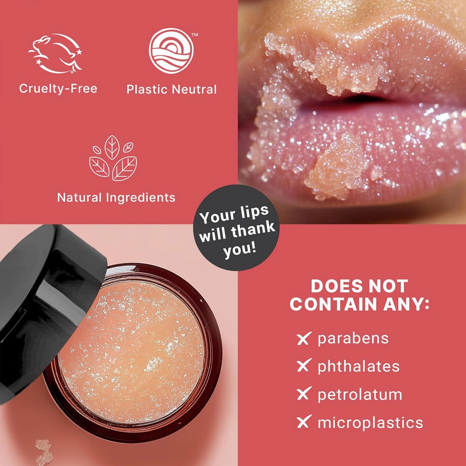 USDA Organic Lip Scrub Berry - USA Made with Natural Ingredients, Moisturizing Scrub Exfoliator for Dry Lips, Lip Sugar Scrubber Exfoliator for Smooth Lips, Small Beauty Gifts