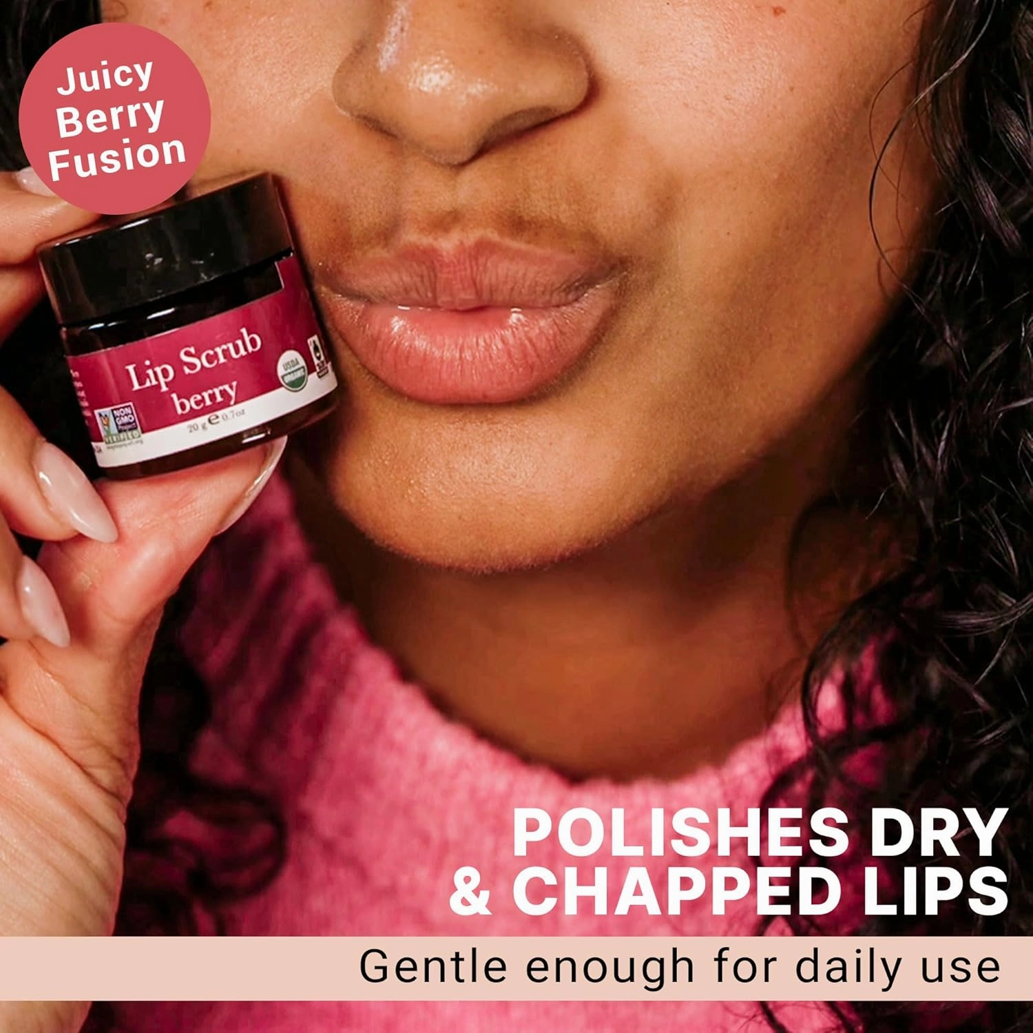 USDA Organic Lip Scrub Berry - USA Made with Natural Ingredients, Moisturizing Scrub Exfoliator for Dry Lips, Lip Sugar Scrubber Exfoliator for Smooth Lips, Small Beauty Gifts