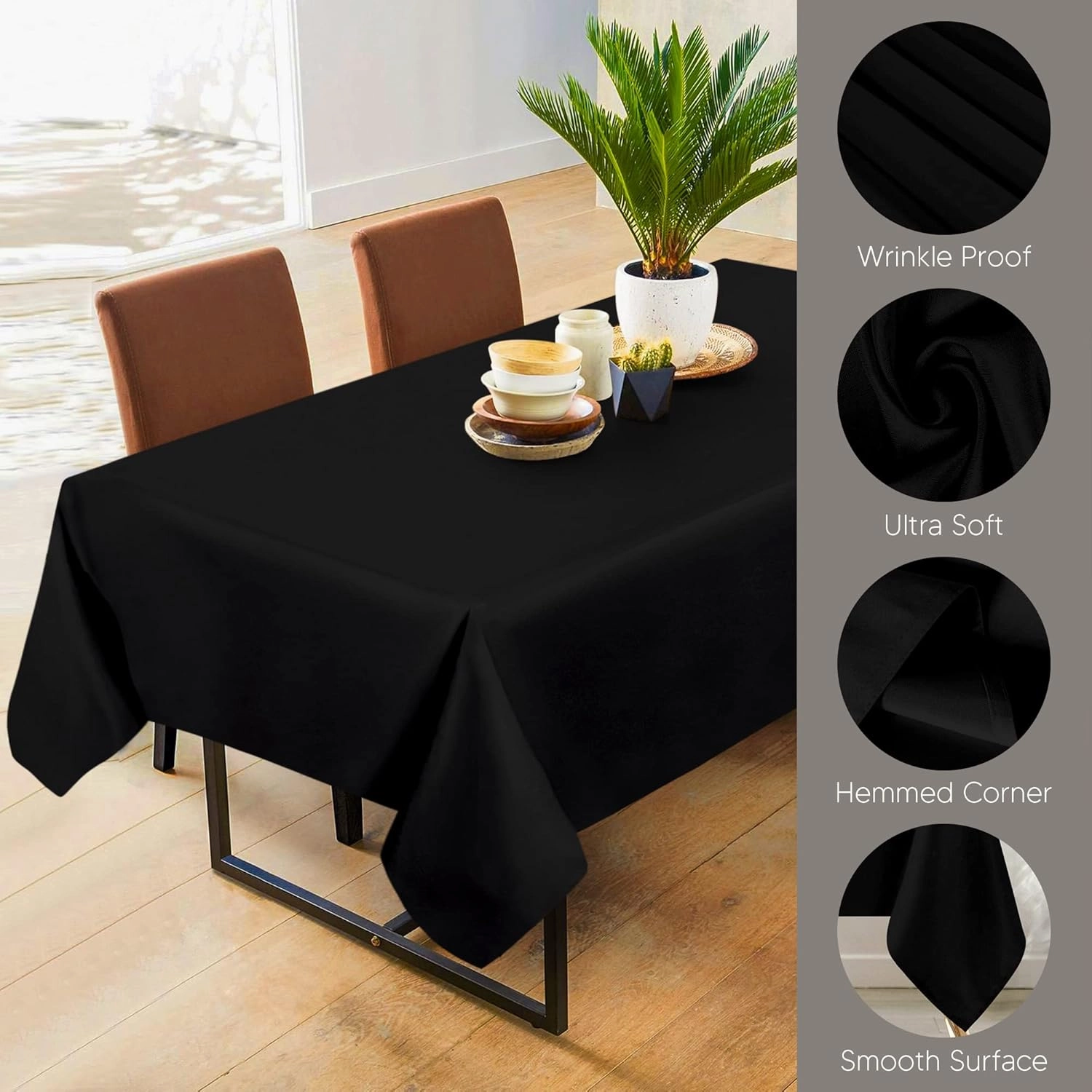 Utopia Kitchen Rectangle Table Cloth 2 Pack [60x102 Inches, Black] Tablecloth Machine Washable Fabric Polyester Table Cover for Dining, Buffet Parties, Picnic, Events, Weddings and Restaurants