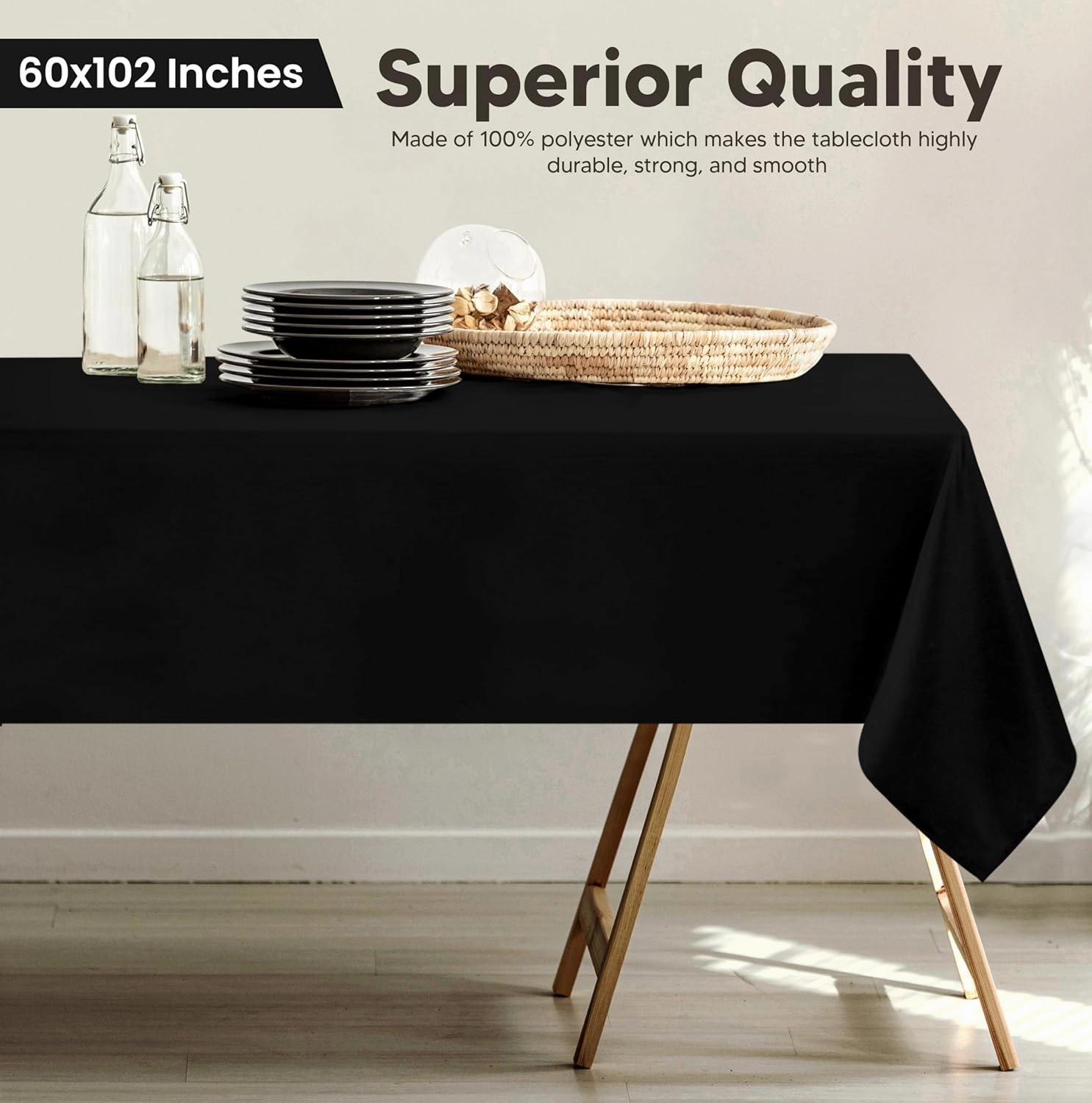 Utopia Kitchen Rectangle Table Cloth 2 Pack [60x102 Inches, Black] Tablecloth Machine Washable Fabric Polyester Table Cover for Dining, Buffet Parties, Picnic, Events, Weddings and Restaurants