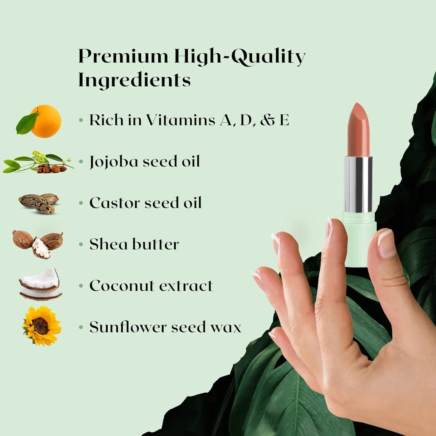 Vegan Lipstick (Coral) - Sensational One-Stroke Long Lasting Lipstick from Natural Oils & Butters Full-Coverage Lip Color with Shea Butter & Coconut Extact - Premium Hydrating Lipsticks