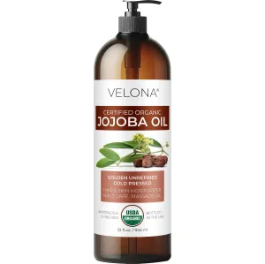 velona Jojoba Oil USDA Certified Organic - 32 Fl Oz (With Pump) | 100% Pure and Natural Carrier Oil| Golden, Unrefined, Cold Pressed, Hexane Free