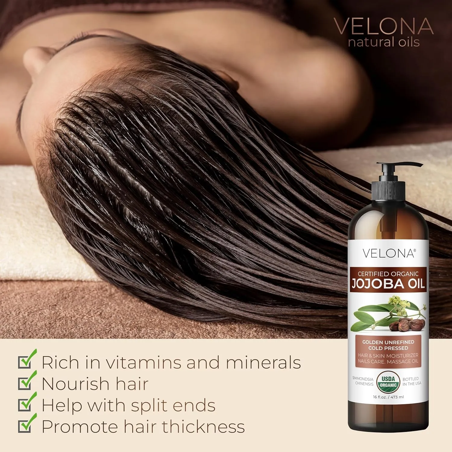 velona Jojoba Oil USDA Certified Organic - 32 Fl Oz (With Pump) | 100% Pure and Natural Carrier Oil| Golden, Unrefined, Cold Pressed, Hexane Free