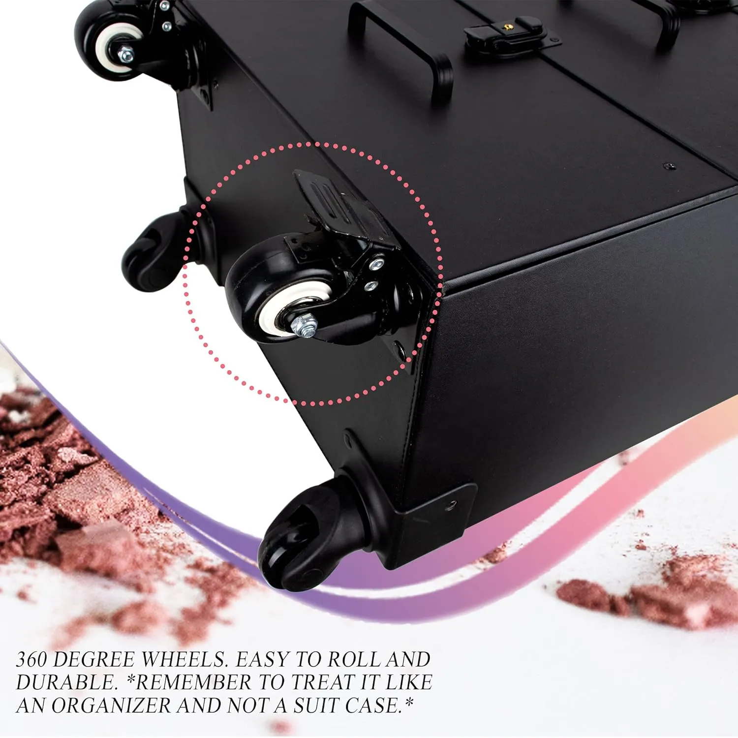 Ver Beauty Rolling Makeup Trolley Salon Cosmetic Hair Stylist and Professional Nail Artist Train Case Hairdressing Organizer Box 360° Swivel Wheels Faux Leather, Black