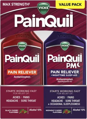 Vicks PainQuil & PainQuil PM Pain Relief Liquid, 1000mg Acetaminophen, 2x12 oz