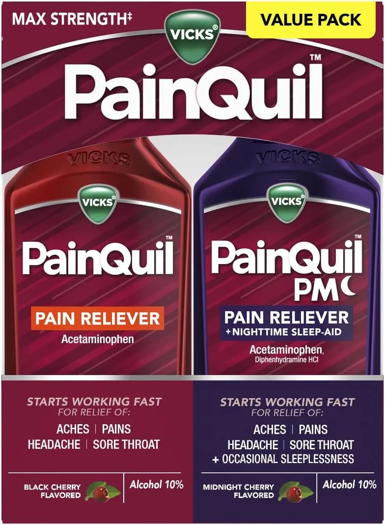 Vicks PainQuil & PainQuil PM Pain Relief Liquid, 1000mg Acetaminophen, 2x12 oz