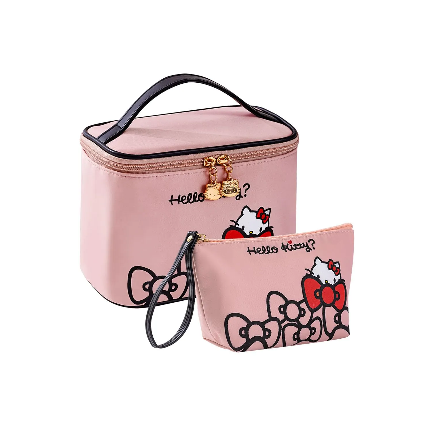 Vimanllie Travel Makeup Bag Large Cosmetic Bags with Brush Holder, Pink Waterproof 2PCS Portable Cosmetic Case for Women, Toiletry Bag for Skincare & Beauty Tools for Her