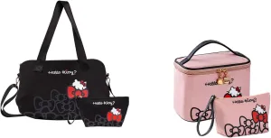 Vimanllie Travel Makeup Bag Large Cosmetic Bags with Brush Holder, Pink Waterproof 2PCS Portable Cosmetic Case for Women, Toiletry Bag for Skincare & Beauty Tools for Her