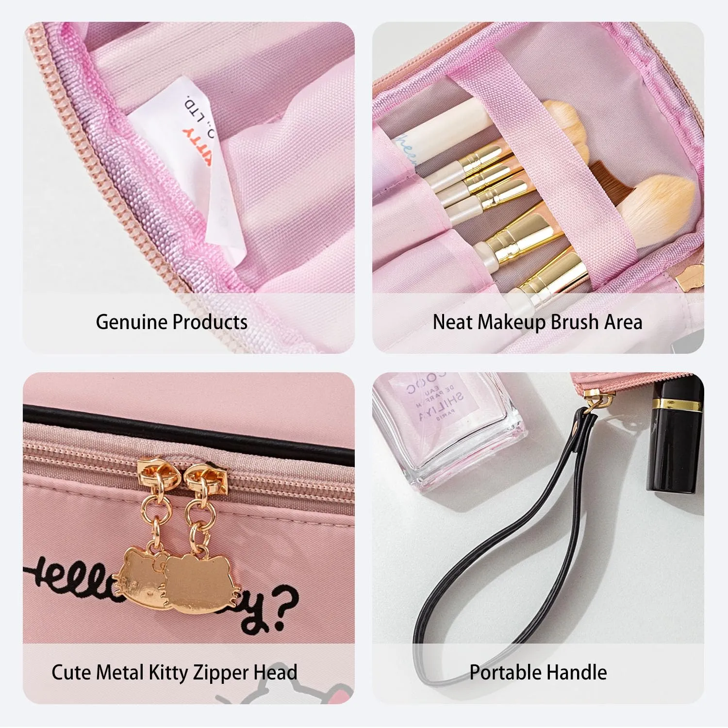 Vimanllie Travel Makeup Bag Large Cosmetic Bags with Brush Holder, Pink Waterproof 2PCS Portable Cosmetic Case for Women, Toiletry Bag for Skincare & Beauty Tools for Her
