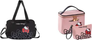 Vimanllie Travel Makeup Bag Large Cosmetic Bags with Brush Holder, Pink Waterproof 2PCS Portable Cosmetic Case for Women, Toiletry Bag for Skincare & Beauty Tools for Her
