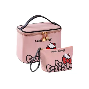 Vimanllie Travel Makeup Bag Large Cosmetic Bags with Brush Holder, Pink Waterproof 2PCS Portable Cosmetic Case for Women, Toiletry Bag for Skincare & Beauty Tools for Her