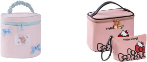 Vimanllie Travel Makeup Bag Large Cosmetic Bags with Brush Holder, Pink Waterproof 2PCS Portable Cosmetic Case for Women, Toiletry Bag for Skincare & Beauty Tools for Her