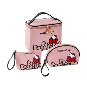 Vimanllie Travel Makeup Bag Large Cosmetic Bags with Brush Holder, Pink Waterproof 3PCS Portable Cosmetic Case for Women, Toiletry Bag for Skincare & Beauty Tools for Her