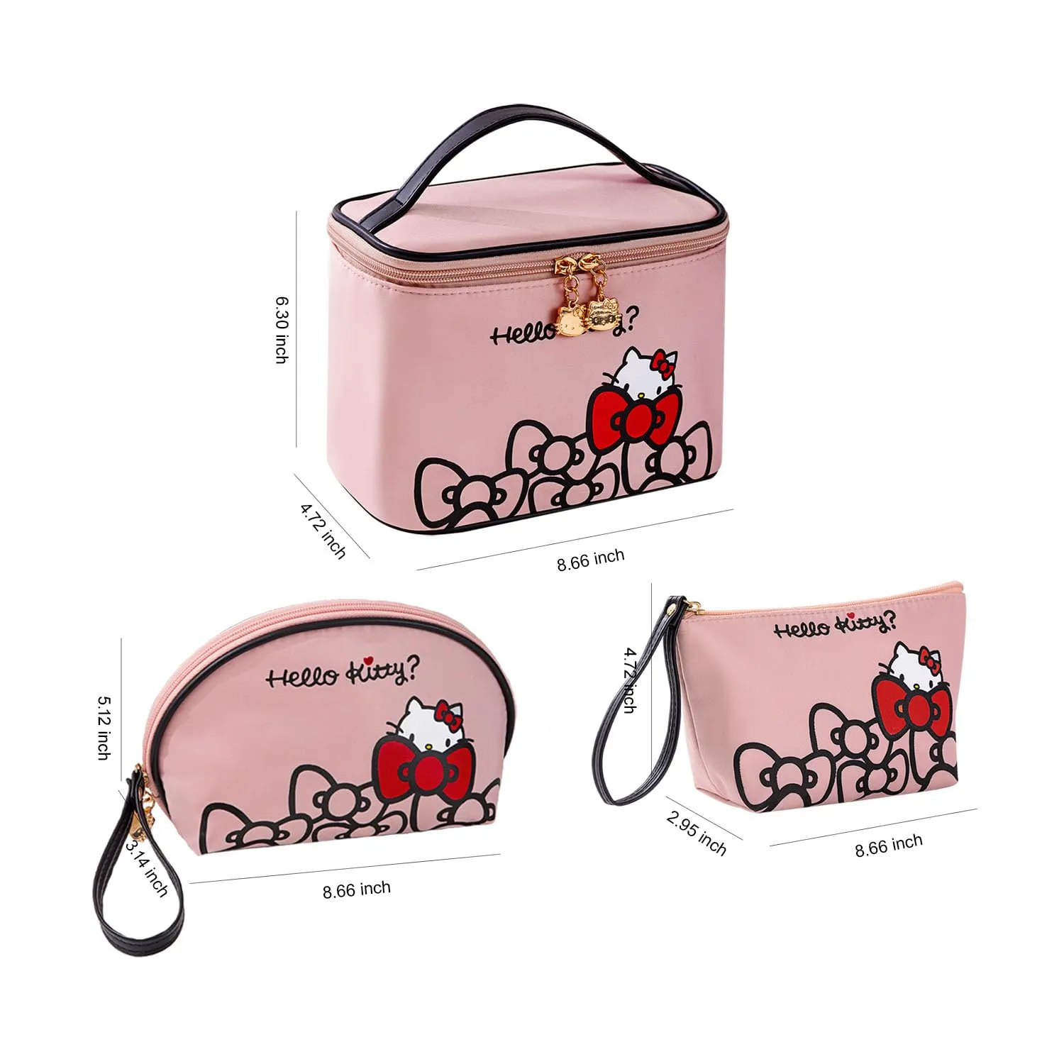 Vimanllie Travel Makeup Bag Large Cosmetic Bags with Brush Holder, Pink Waterproof 3PCS Portable Cosmetic Case for Women, Toiletry Bag for Skincare & Beauty Tools for Her