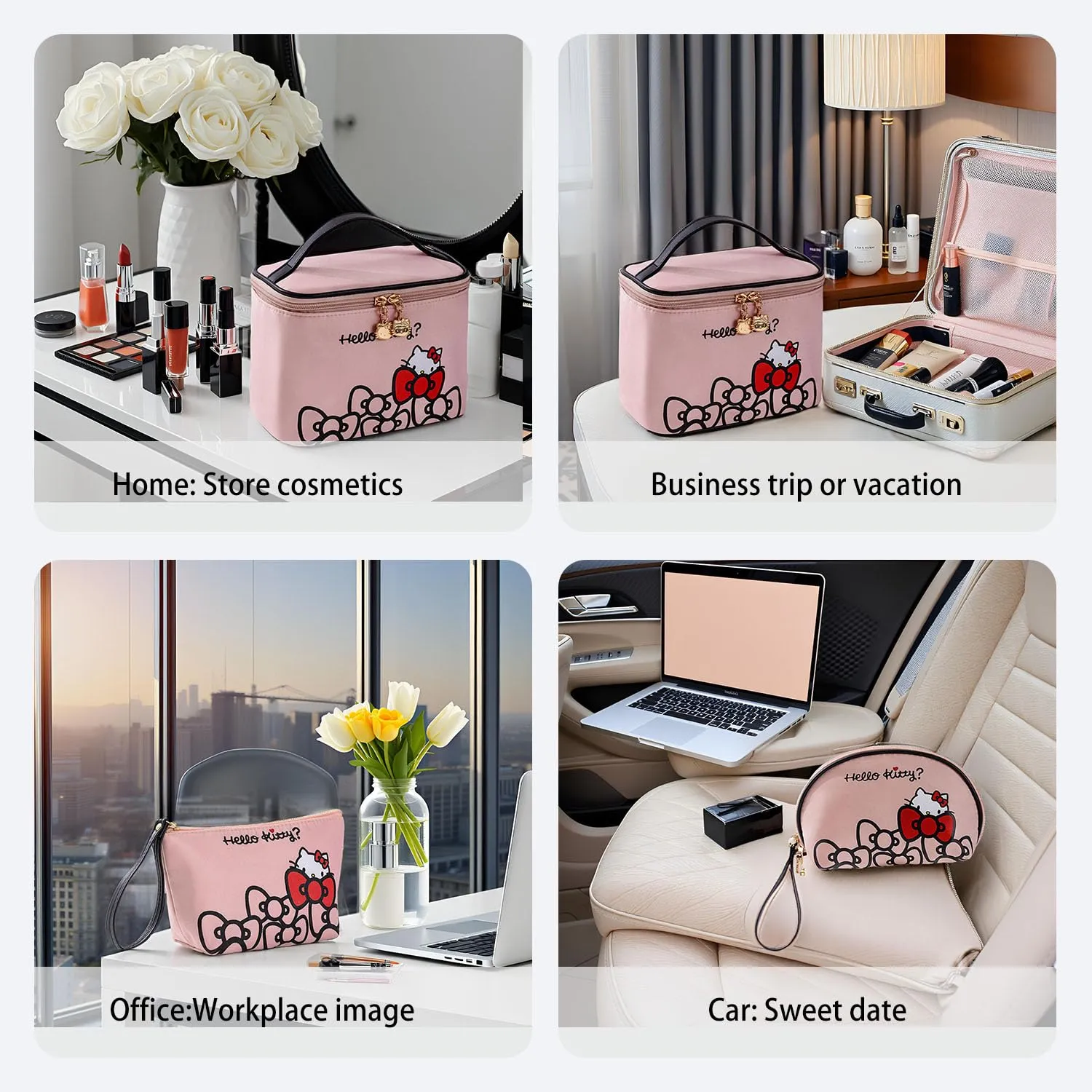 Vimanllie Travel Makeup Bag Large Cosmetic Bags with Brush Holder, Pink Waterproof 3PCS Portable Cosmetic Case for Women, Toiletry Bag for Skincare & Beauty Tools for Her